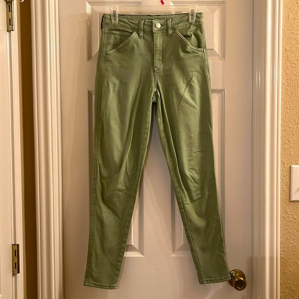 American Eagle. straight leg jeans, light green.